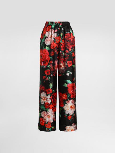 Dolce & Gabbana Satin pajama pants with rose print | REVERSIBLE