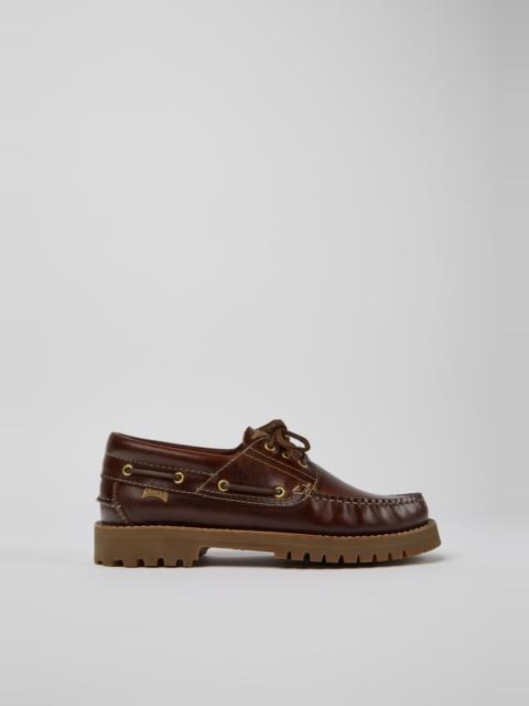 CAMPER Nautico Brown Leather Nautical Shoes for Men.