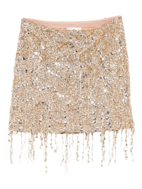 ELISABETTA FRANCHI sequinned-fringe tulle mini skirt