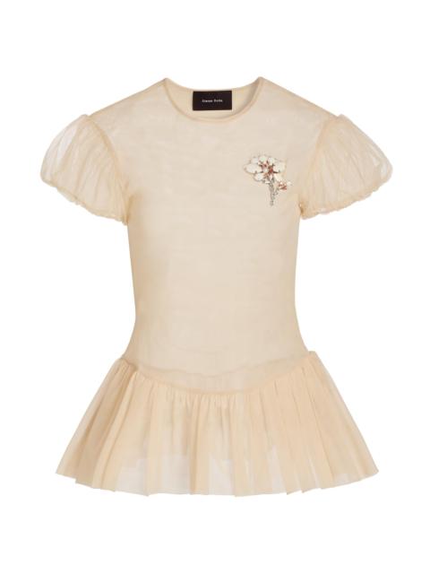 Simone Rocha Women's Floral Appliqué Sheer Peplum Top - Cream Opaque Multi