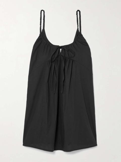DEIJI STUDIOS Tie-detailed gathered organic cotton-poplin mini dress Black