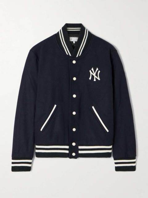 Sporty & Rich + '47 & The New York Yankees embroidered striped wool-blend varsity jacket Navy