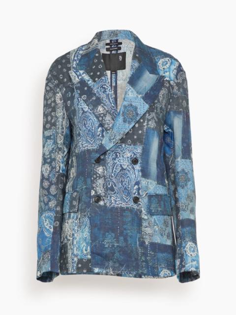 R13 Double Breasted Peak Lapel Ragged Blazer in Blue Multi Bandana