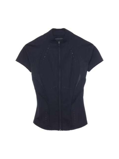 cut-out mesh-panelled zip-up top