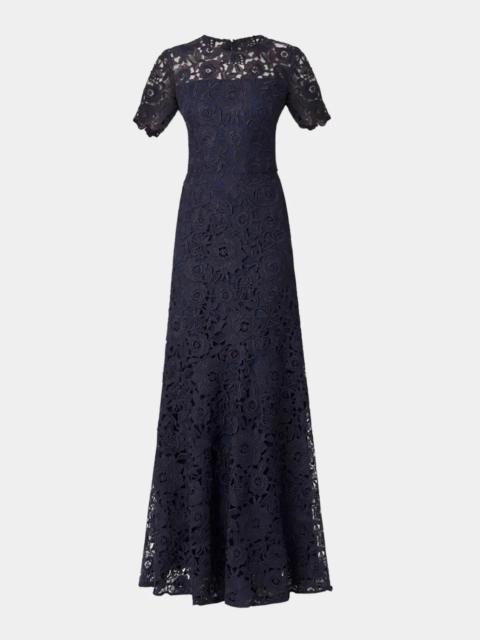 Shoshanna Elie Illusion-Sleeve Lace Gown