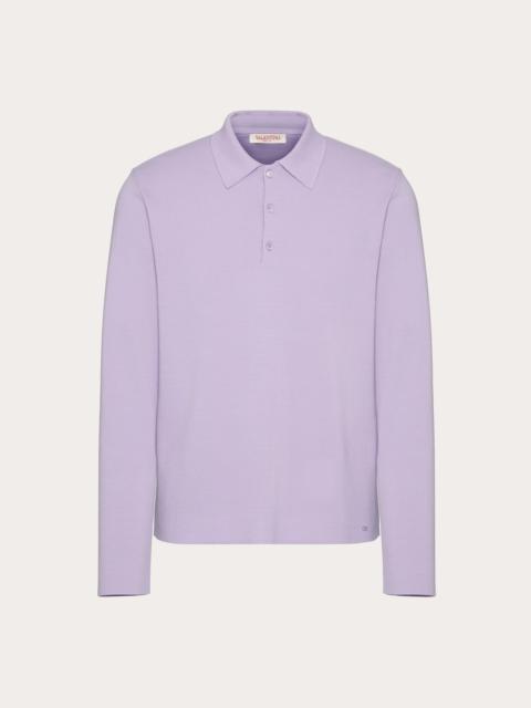 Valentino LONG-SLEEVE WOOL POLO SHIRT WITH VLOGO SIGNATURE EMBROIDERY