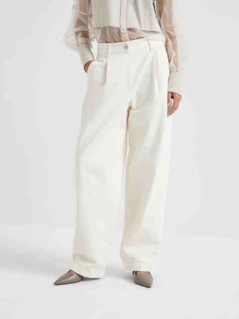Brunello Cucinelli Dyed soft denim loose sartorial trousers with shiny tab