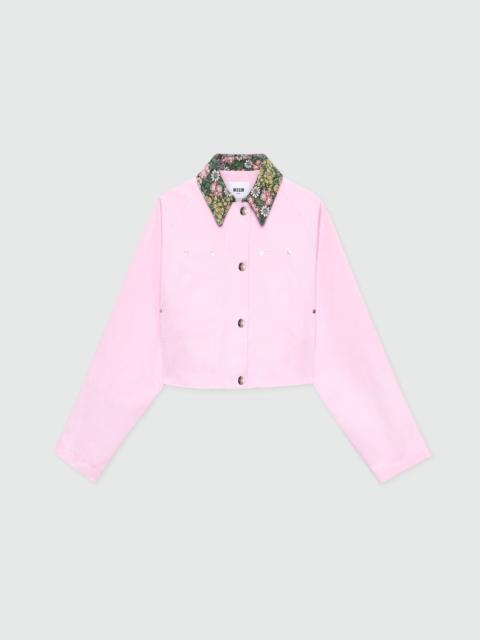 MSGM Pink cropped cotton gabardine jacket with metal buttons