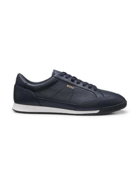 BOSS GRAINED LEATHER SNEAKERS WITH FISHBONE-PATTERNED SOLE