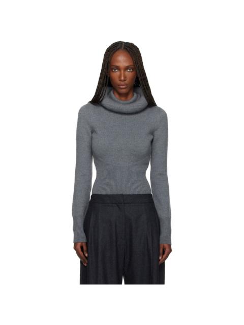 Alaïa Gray Sculptural Hood Ribbed Knit Turtleneck