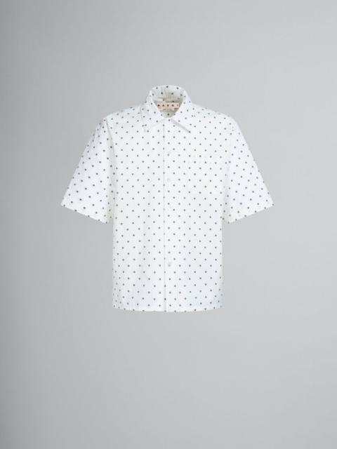 WHITE POPLIN BOWLING SHIRT WITH POLKA DOTS