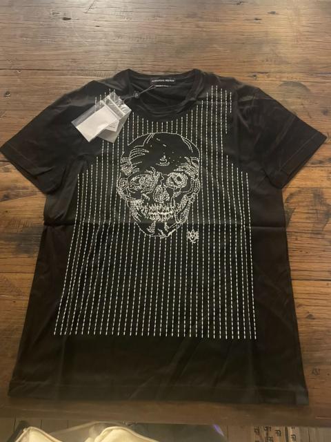 Alexander McQueen Alexander McQueen FW16 Striped Embroidered Skull Short Sleeve Cotton T-Shirt