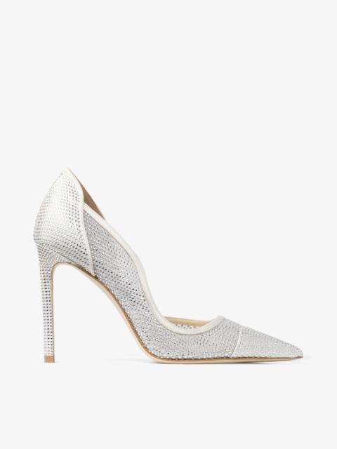 JIMMY CHOO Brigitte 100 Ivory Mesh Pumps with Crystal Embellishment
