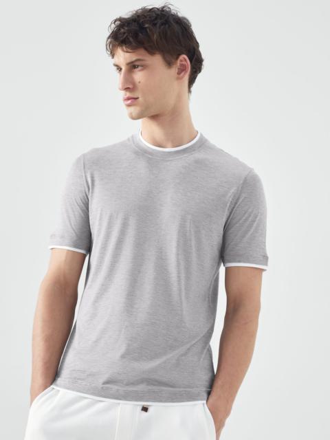 Brunello Cucinelli Silk and cotton jersey round neck slim fit T-shirt with faux-layering