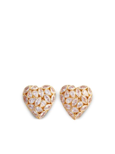 self-portrait crystal-embellished heart earrings