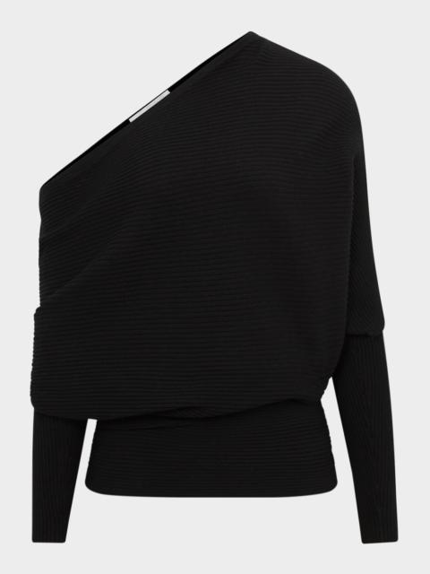 REISS Lorna Ribbed One-Shoulder Top