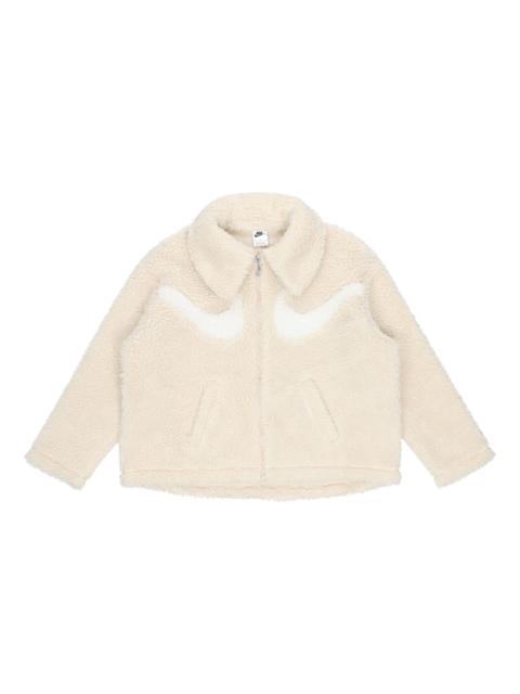 Nike (WMNS) Nike Logo Printing Solid Color Athleisure Casual Sports Lamb's Wool Apricot Color Jacket DD56