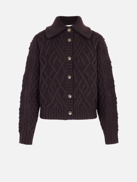 EMILIA WICKSTEAD Barney Cardigan in Chocolate Brown Cashfeel Melange