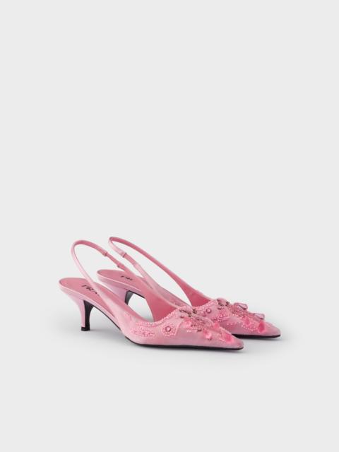 Prada Embroidered satin slingback pumps