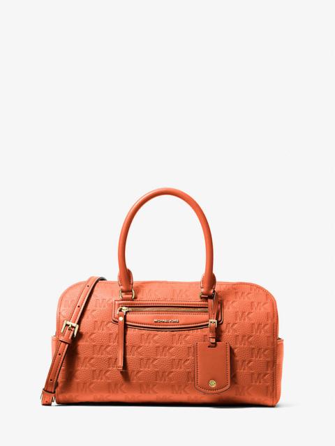 MICHAEL KORS Jet Set Travel Medium Logo Embossed Leather Duffel Crossbody Bag