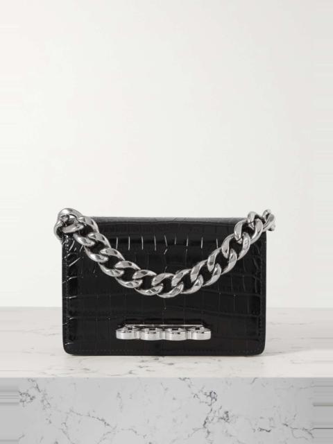Alexander McQueen The Four Ring mini embellished croc-effect leather clutch