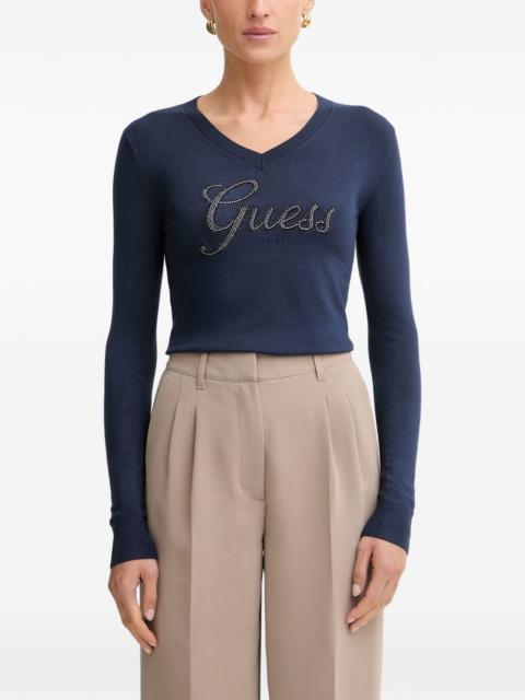 GUESS USA crystal-embellished logo-print sweater