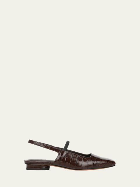 Vince Venice Croc-Embossed Leather Slingback Flats