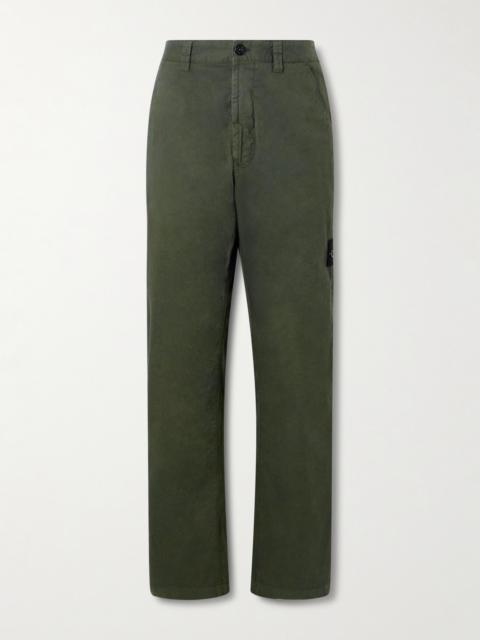 Stone Island Logo-Appliquéd Straight-Leg Stretch-Cotton Twill Trousers