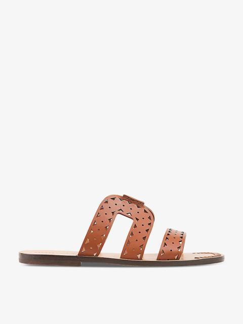 Perforated flat leather sandals