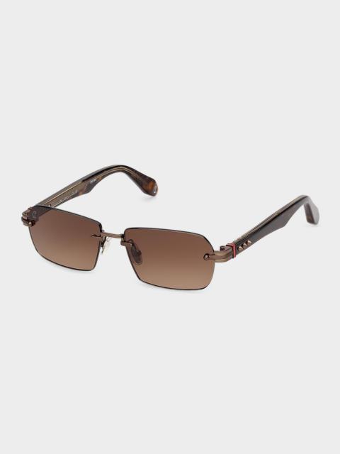 Christian Louboutin Men's Rimless Temple-Spike Metal Rectangle Sunglasses
