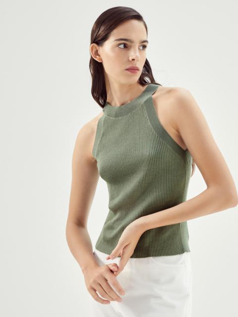 Sparkling cashmere and silk lightweight rib knit top