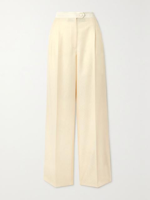 Etro Pleated cotton and wool-blend jacquard wide-leg pants Ivory