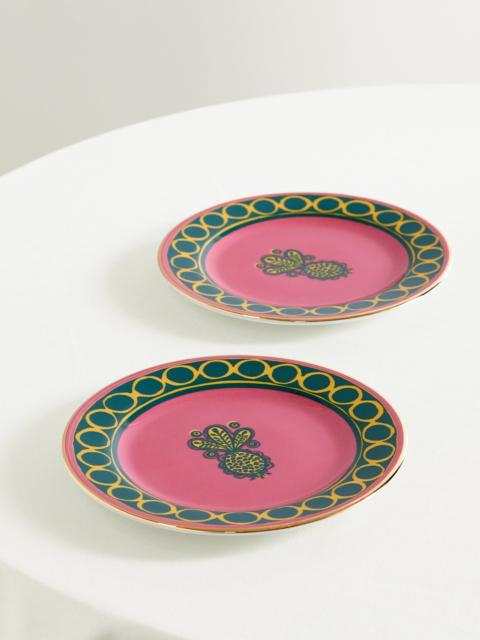 La DoubleJ Set Of Two Gold-plated Porcelain Dessert Plates