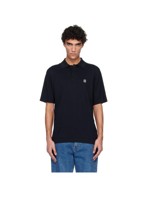 Balmain Navy Embroidered Cotton Polo