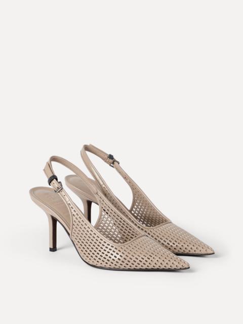Brunello Cucinelli Calfskin net slingback heels with monili