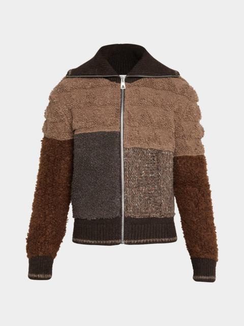 Bottega Veneta Men's Shaggy Patchwork Full-Zip Sweater
