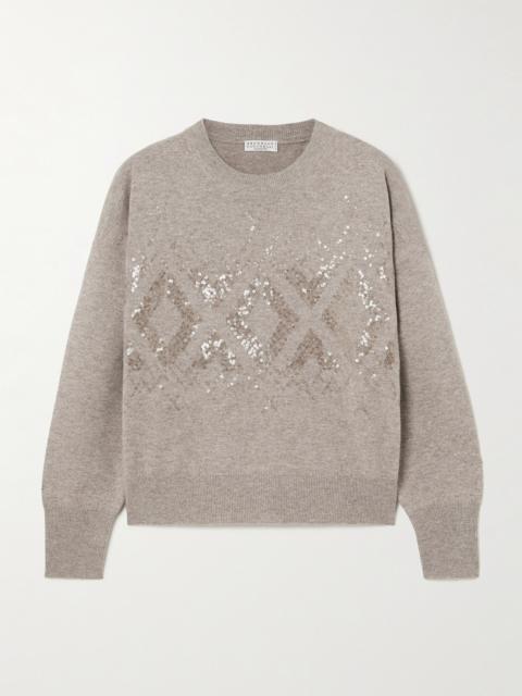 Brunello Cucinelli Sequin-embellished Wool, Cashmere And Silk-blend Sweater