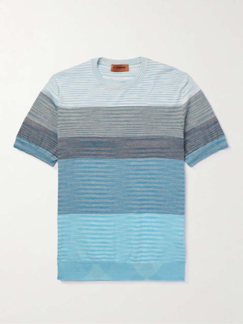 Slim-Fit Striped Crochet-Knit Cotton T-Shirt