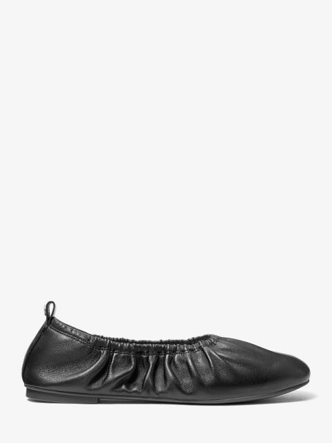 MICHAEL KORS Bri Ruched Leather Ballet Flat