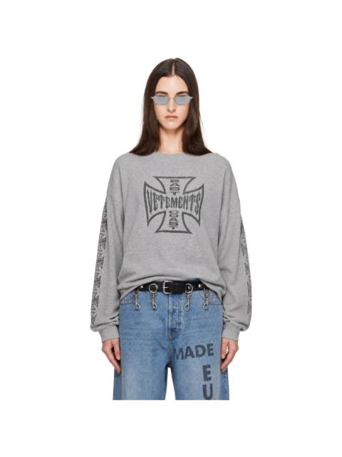 VETEMENTS Gray Big Biker Cross Waffle Longsleeve T-shirt