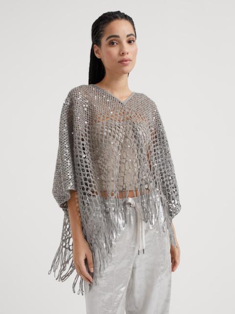 Dazzling dégradé embroidery poncho in silk and linen