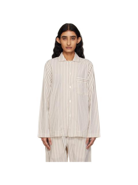TEKLA Brown & Off-White Poplin Long-Sleeved Pyjama Shirt