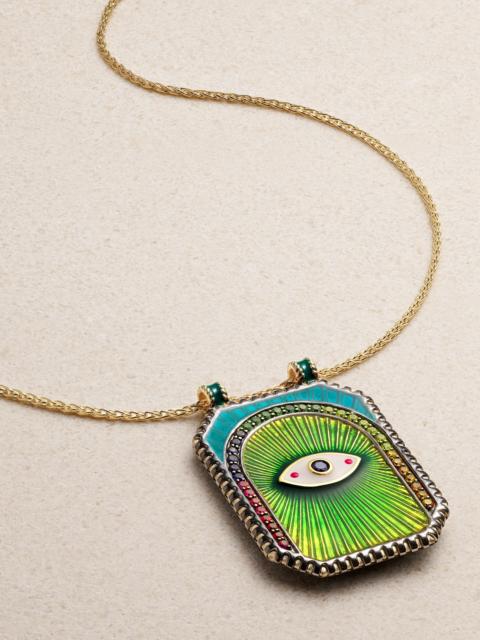 MARIE LICHTENBERG Eye Protect 18-karat Gold, Enamel, Sapphire And Diamond Necklace