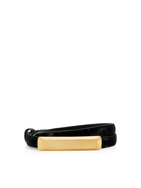 STAMPED CROCODILE LEATHER 15 MM BAR BELT