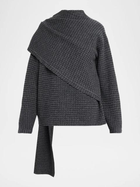 Vince Draped-Scarf Houndstooth Sweater