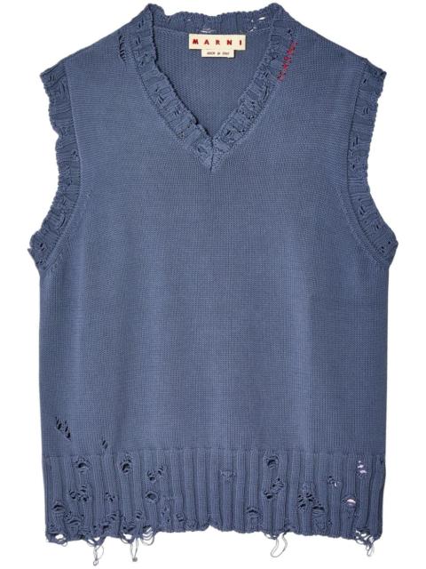 distressed V-neck knit vest