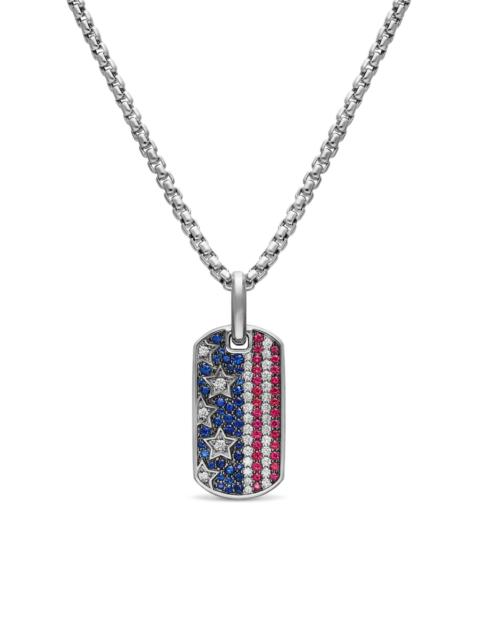 DAVID YURMAN Men's Chevron American Flag Tag in Sterling Silver with Sapphires, Diamonds, and Rubies, 27MM - Sapp