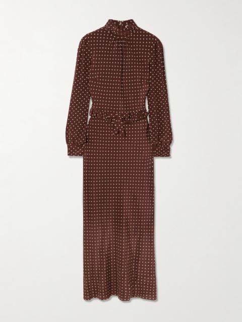 Alessandra Rich Ruffled Bow-detailed Polka-dot Silk Crepe De Chine Midi Dress