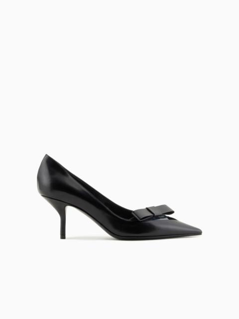 GIORGIO ARMANI Brushed leather court shoes with bow