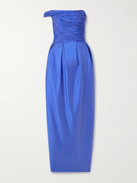 MARMAR HALIM One-shoulder gathered plissé-taffeta gown Blue